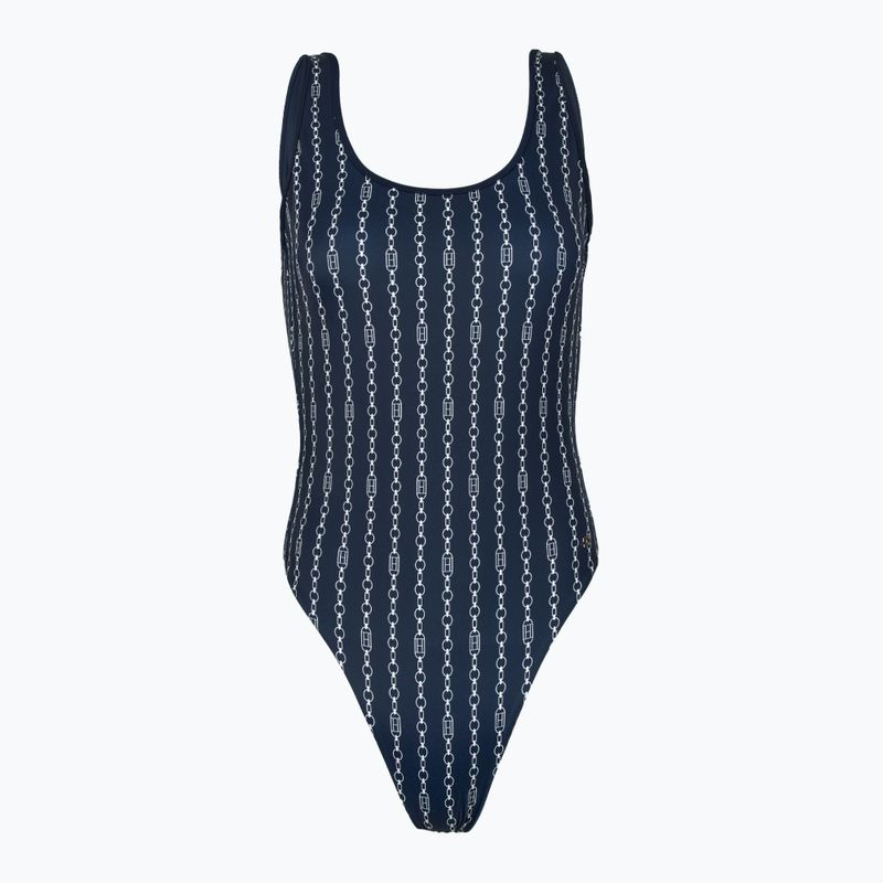 Tommy Hilfiger női egyrészes fürdőruha One Piece Print (Ext) zászlós lánc sötét éjszakai tengerészkék
