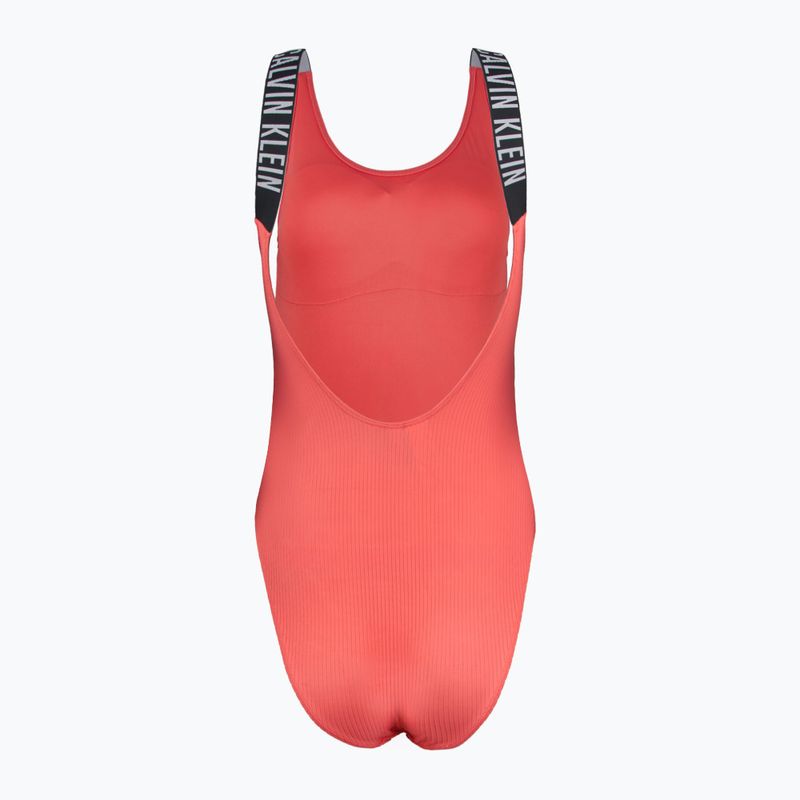 Női egyrészes fürdőruha Calvin Klein KW0KW02754 Intense Power Rib Scoop Back One Piece-RP káprázatos korallszín 2