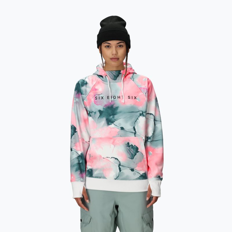 Női snowboard kapucnis pulóver 686 Bonded Fleece Pullover Hoody geranium pink ink
