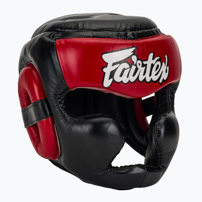 Box fejvédő Fairtex Diagonal Vision Sparring Headguard - Full Head Coverage black/red