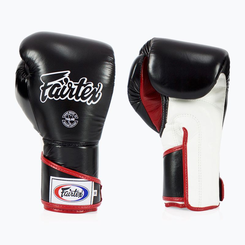 Fairtex stílusos szögletes sparring boxkesztyű - Locked Thumb fekete/fehér/piros