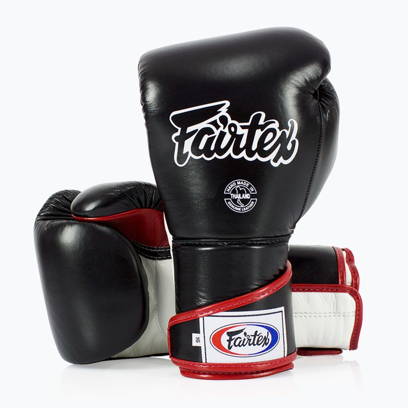Fairtex stílusos szögletes sparring boxkesztyű - Locked Thumb fekete/fehér/piros 4