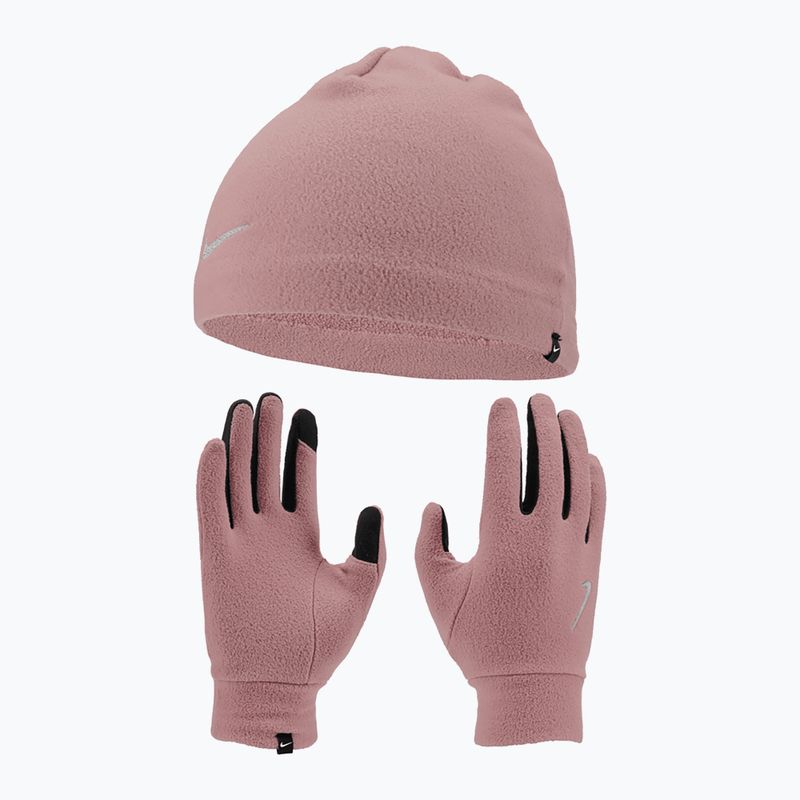 Női Nike Fleece sapka + kesztyű szett piros csillagpor/piros csillagpor/ezüst