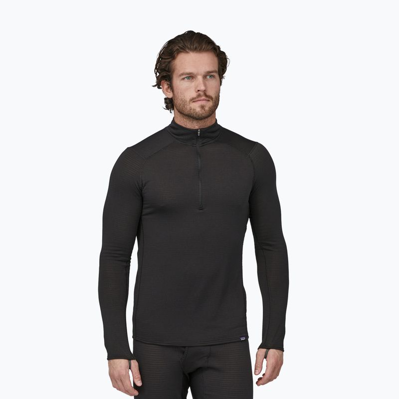 Férfi Patagonia Cap Thermal Weight Weight Zip Neck pulóver fekete