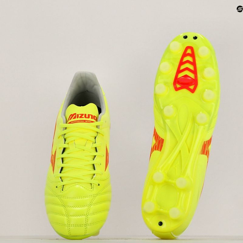 Mizuno Morelia Neo IV Pro MD biztonsági sárga/tüzes korall 2/galaxis ezüst férfi futballcipő 11