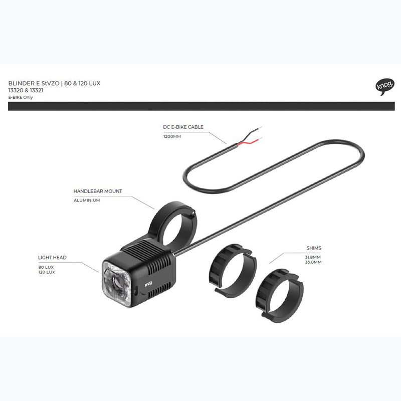 Knog Blinder E 120 Lux StVZO első kerékpárfény fekete 4