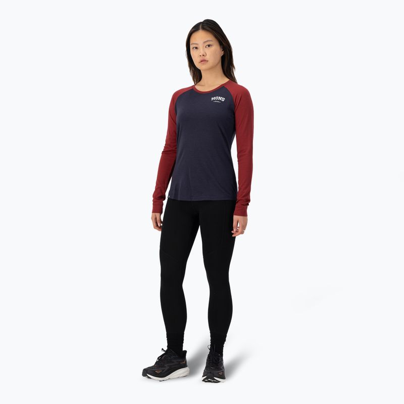 Női hőaktív pulóver Mons Royale Icon Raglan cherry/ 9 iron 2