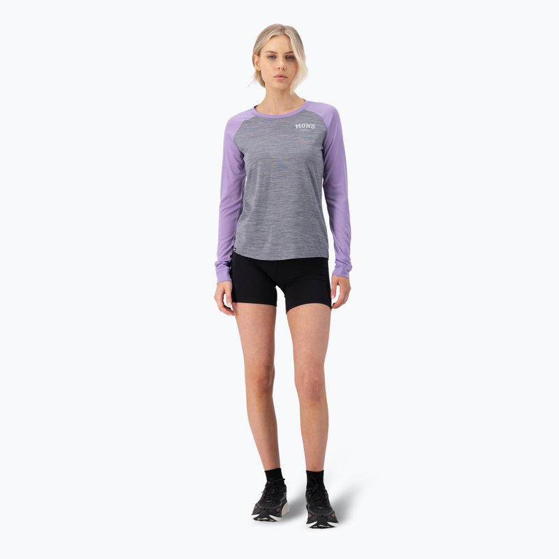 Női termo hosszú ujjú felső Mons Royale Icon Raglan grey heather/ lupin 2