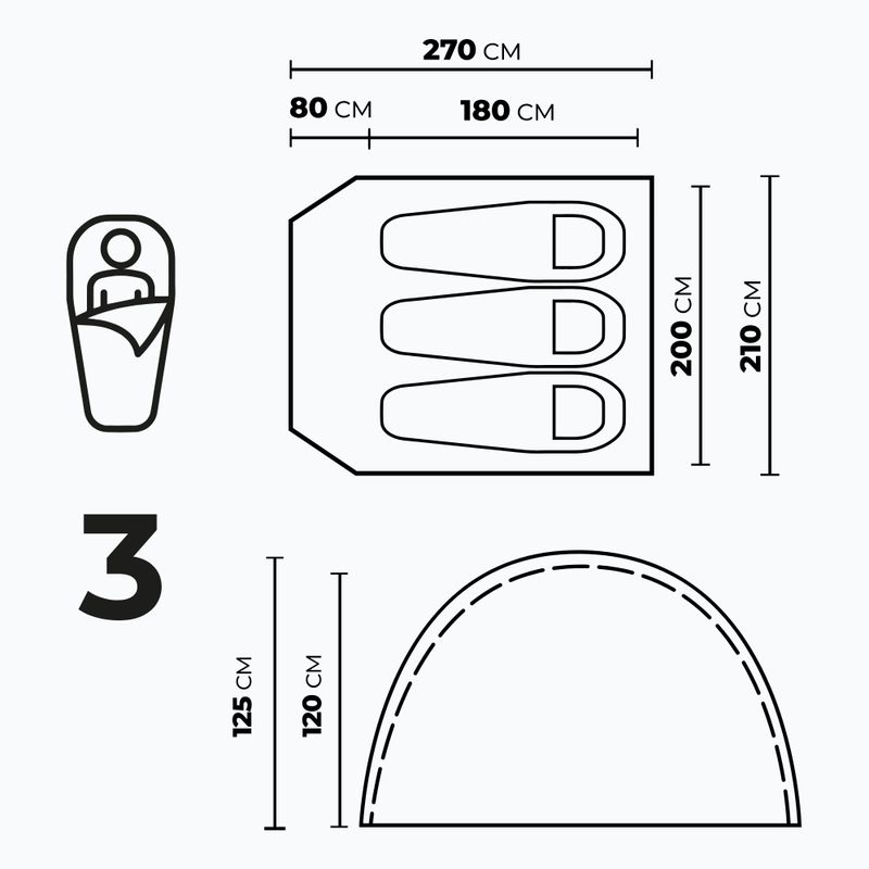 KADVA CAMPdome 3 személyes kemping sátor zöld 7