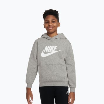 Gyerek kapucnis pulóver Nike Club Fleece Hoodie dark grey heather/white