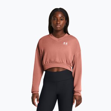 Under Armour női edzőpulóver Rival Terry Os Crop Crew canyon rózsaszín/fehér