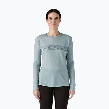 Női Patagonia Cap Cool Merino Blend Graphic csíkos hosszú ujjú: termál kék
