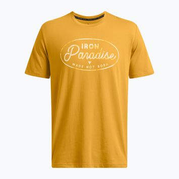 Férfi edzőpóló Under Armour Project Rock Made Not Born golden yellow/steeltown gold