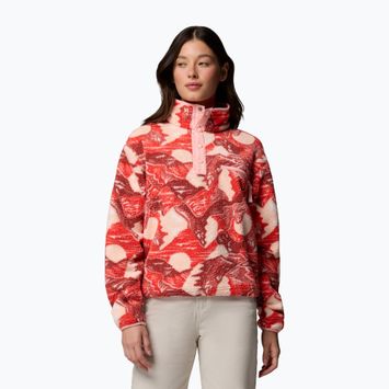 Női polár pulóver Columbia Helvetia II Printed Cropped Half Snap poppy red/sunscape