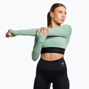 Női Gymshark Vision Crop Top hosszú ujjú edzőfelső zöld/fekete