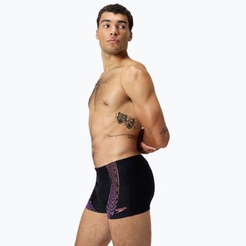 Férfi Speedo Duo Logo Print Aquashort fürdőnadrág fekete/korallhomok/neonlila