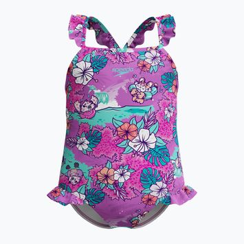 Speedo Learn To Swim Printed Frill Thinstrap egyrészes gyerek fürdőruha neonlila