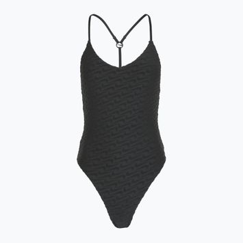 Női egyrészes fürdőruha Nike Swoosh Link Y-Back fekete