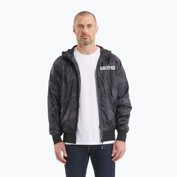 Férfi Pitbull Athletic Logo Kapucnis Nylon kabát teljesen fekete színkavalkáddal