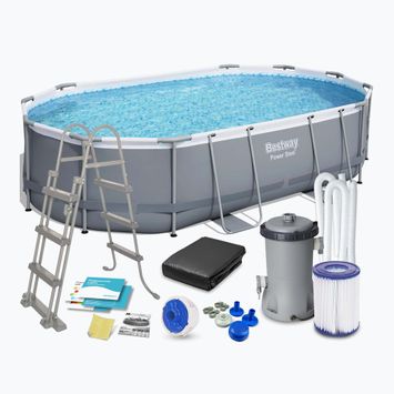 Fémvázas medence Bestway Power Steel Oval Pool Set 488 x 305 cm sötétszürke