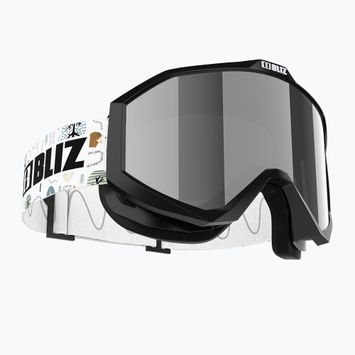 Gyerek síszemüveg Bliz Liner Jr black white logo/brown&silver mirror