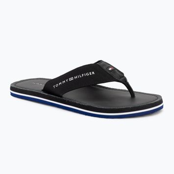 Férfi flip-flop papucs Tommy Hilfiger Leather Beach Sandal black