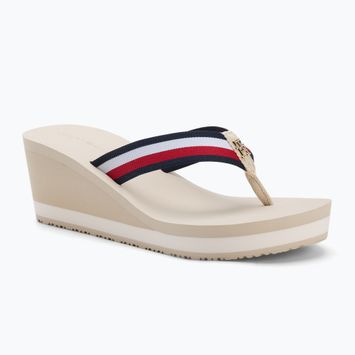 Női flip-flop papucs Tommy Hilfiger Corporate Wedge Beach Sandal muslin