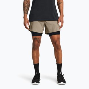 Férfi Under Armour Peak Woven 2in1 rövidnadrág timberwolf taupe/fekete/fekete