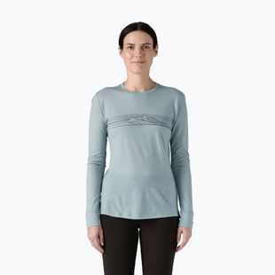 Női Patagonia Cap Cool Merino Blend Graphic csíkos hosszú ujjú: termál kék