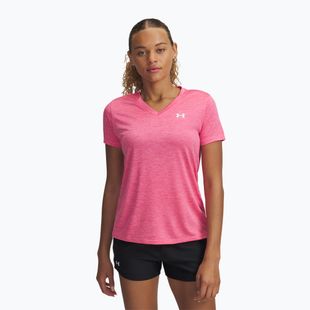 Női edzőpóló Under Armour Tech V-Twist szuper rózsaszín/fehér