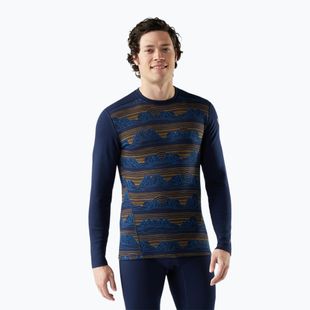 Férfi Smartwool Merino 250 Baselayer Crew hosszú ujjú termikus póló dobozban, mély tengerészkék geo csúcsokkal