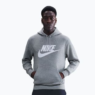 Férfi pulóver Nike Club Pullover Hoodie dark grey heather/light smoke grey/white