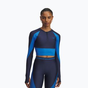 Női edző hosszú ujjú Under Armour HeatGear Rib 1/4 cipzáras, mosott tengerészkék/kék atlantisz/kék atlantisz