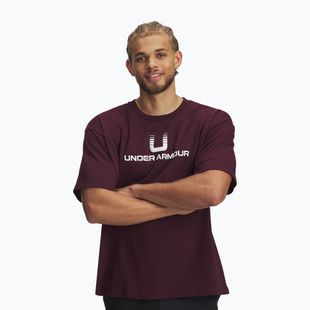 Férfi Under Armour Logo Heayweight póló sötét bordó/fehér