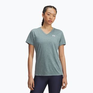 Női edzőpóló Under Armour Tech V-Twist jasper blue/white