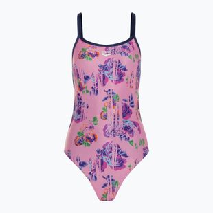 Női egyrészes fürdőruha arena Rose Texture fürdőruha Xcross Back multi rózsaszín/navy