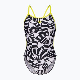 Női egyrészes fürdőruha arena Open Your Eyes Lace Back black multi/soft green