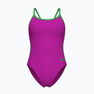 Női egyrészes fürdőruha Arena Lace Back Solid very fuchsia/team green