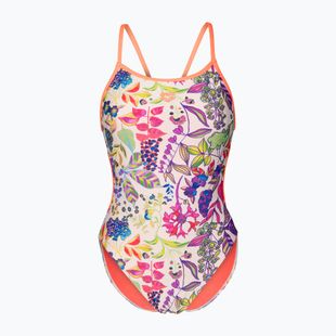 Női egyrészes fürdőruha arena Painting Lace Back multi/bright coral
