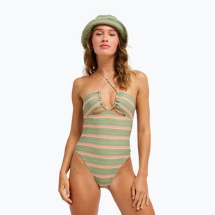 Női egyrészes fürdőruha ROXY Dreamer HI oil green say it with stripes