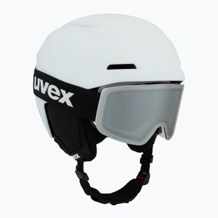 Gyerek sísisak UVEX Viti Set + Speedy Pro síszemüveg white matt/mirror silver/green/clear