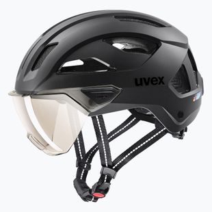 Kerékpáros sisak UVEX Stride Visor fekete matt/litemirror ezüst