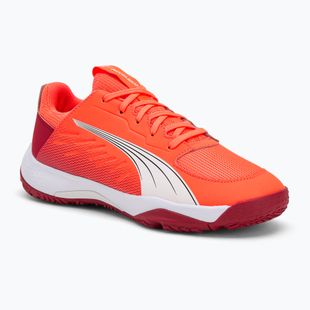 PUMA Accelerate Jr gyermek kézilabda cipő izzó piros/fehér/sötét bíbor/fekete