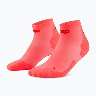 Férfi kompressziós zokni CEP Ultralight Low Cut 4.0 neon coral/red