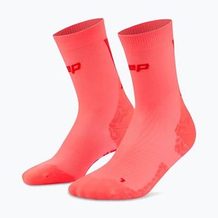 Férfi kompressziós zokni CEP Ultralight Mid Cut 4.0 neon coral/red
