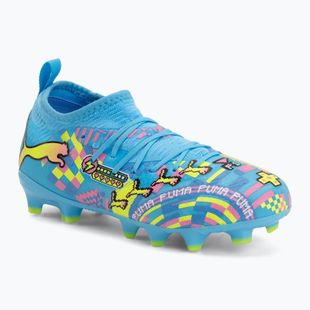 Gyermek focicipők PUMA Future 9 Match Advanced Level FG/AG Jr puma white/blue glimmer/pink glimmer/yellow alert