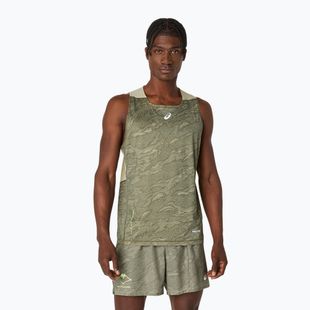 Férfi ASICS Fujitrail Singlet köpeny zöld/khaki színű futópóló