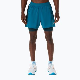 Férfi futó rövidnadrág ASICS Road 2N1 5IN tranquil teal/dark teal/yamabuki