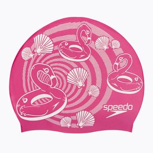 Speedo Slogan Print rózsaszín/fehér gyermek úszósapka