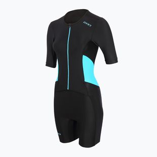 Női triatlonruha ZONE3 Activate SS Full Zip Trisuit fekete/türkiz színben